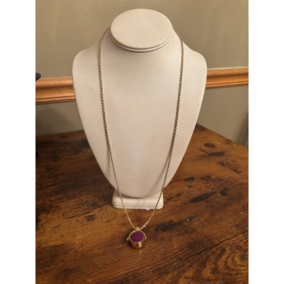 Vintage C. Blanc Reversible Pendant Necklace Watch on One Side, Purple Cabochon - Picture 4 of 16